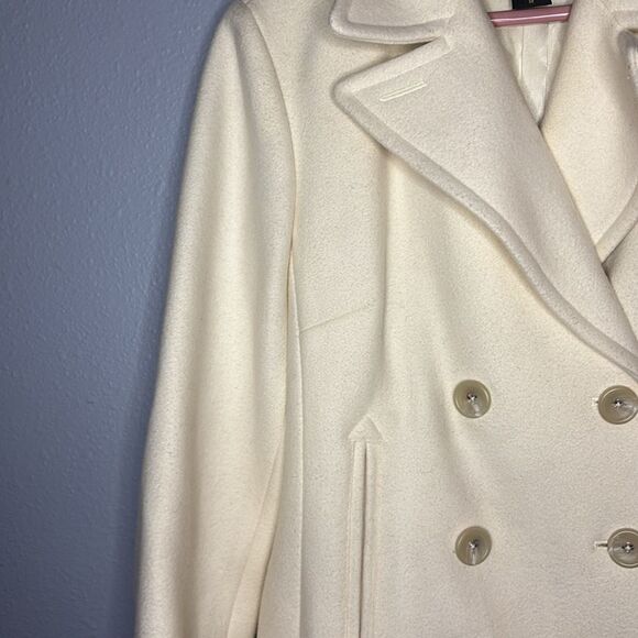 Banana Republic Cream Soft Wool Double Breasted Fully Lined Pea Coat Size Medium - Picture 7 of 16